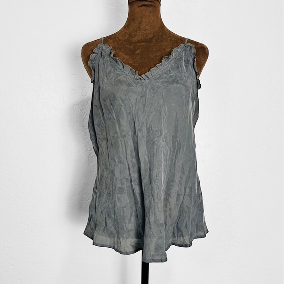 Womens Y2K Ruffle Trim Tank Top Size M Gray Cupro Romantic Grunge Soft Girl Cami - Picture 1 of 11